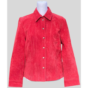 Coldwater Creek Womens Suede Leather Jacket Snap Front Lined Red Size PXL Coat